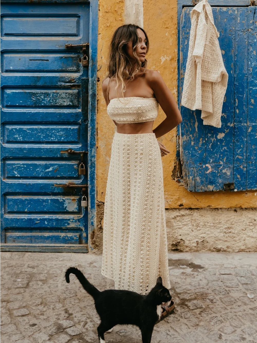 Boho Crochet Maxi Skirt in Cream